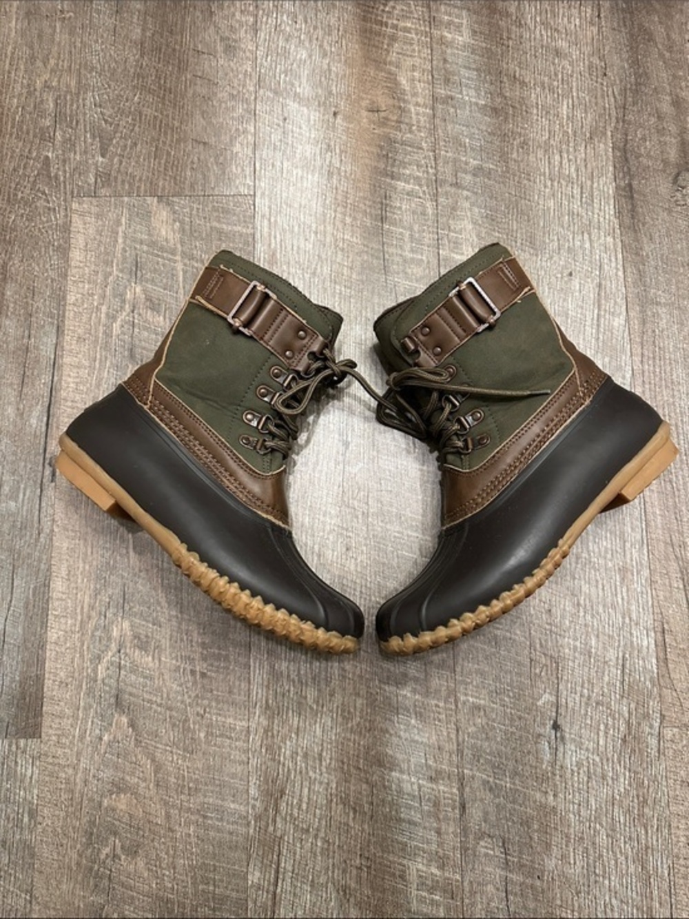 JBU Olive Green & Brown Waterproof Duck Boots 6.5